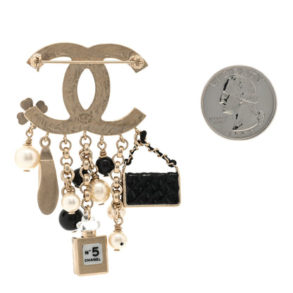 Chanel Enamel Pearl CC Charms Brooch Black Gold 2 of 3