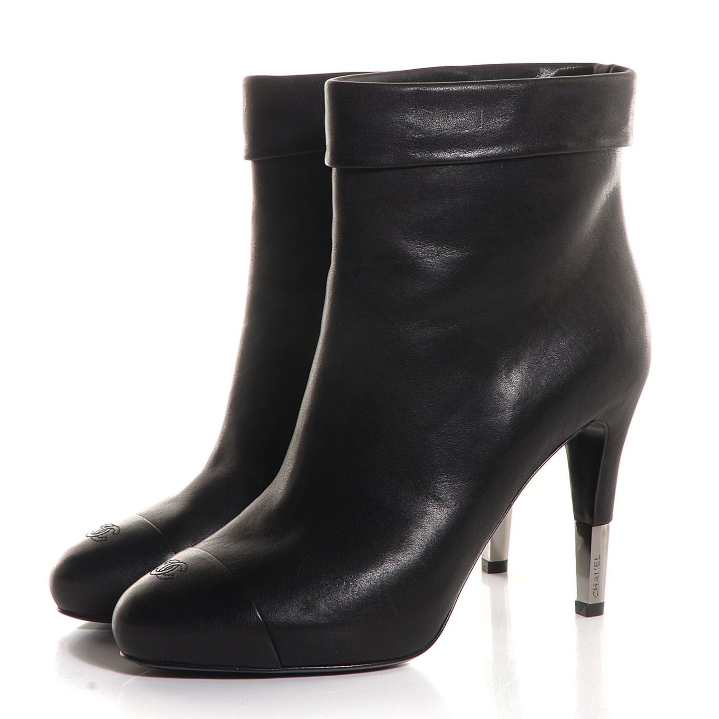 Leather CC Cap Toe Ankle Boots 37.5 Black