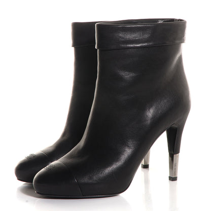 Chanel Leather CC Cap Toe Ankle Boots 37.5 Black 3 of 9