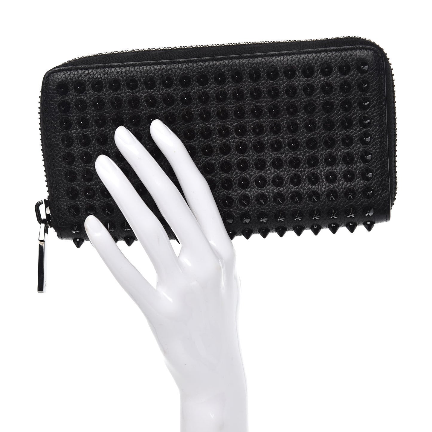 Calfskin Panettone Spiked Zip Around Wallet Black