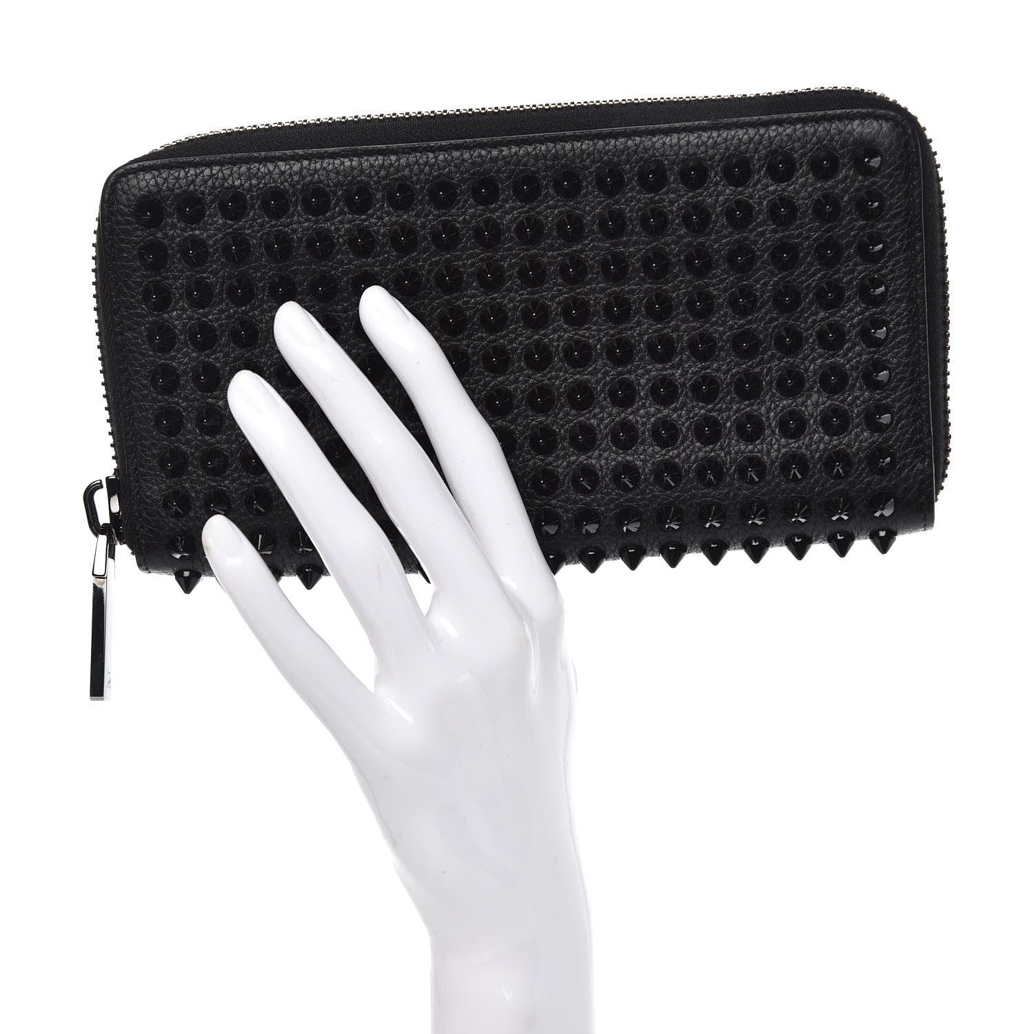 Christian Louboutin Calfskin Panettone Spiked Zip Around Wallet Black 2 of 7