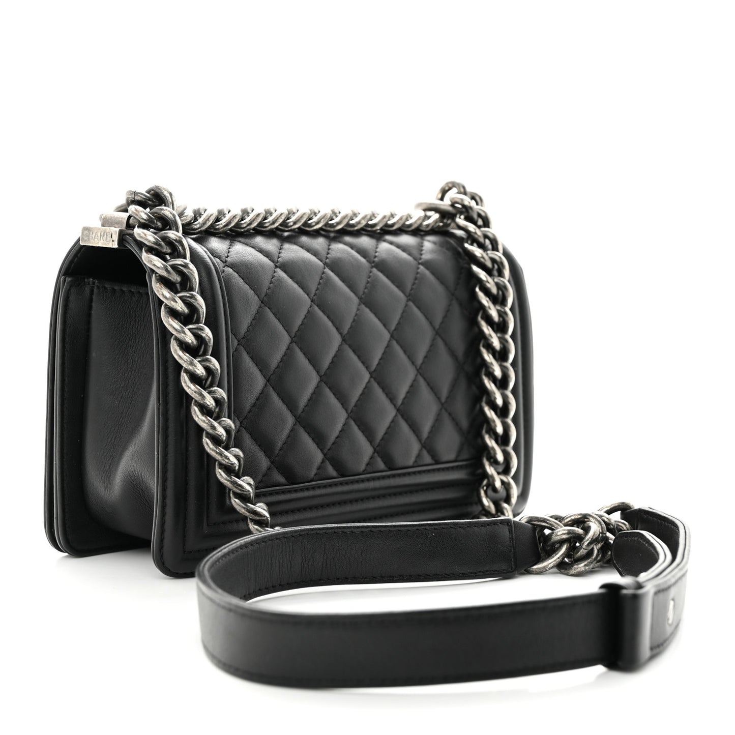 Calfskin Quilted Small Boy Flap Black