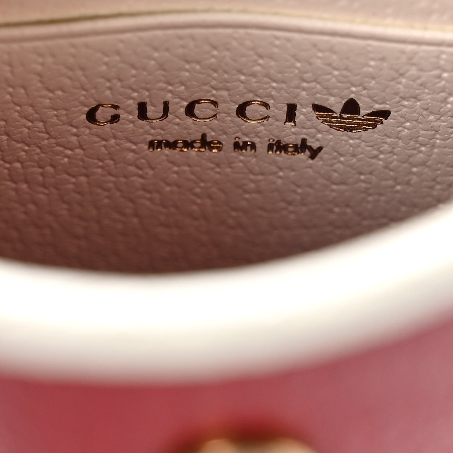 Gucci X ADIDAS Textured Dollar Calfskin Trefoil Embossed Phone Crossbody Bag Hibiscus Red Off White 6 of 10