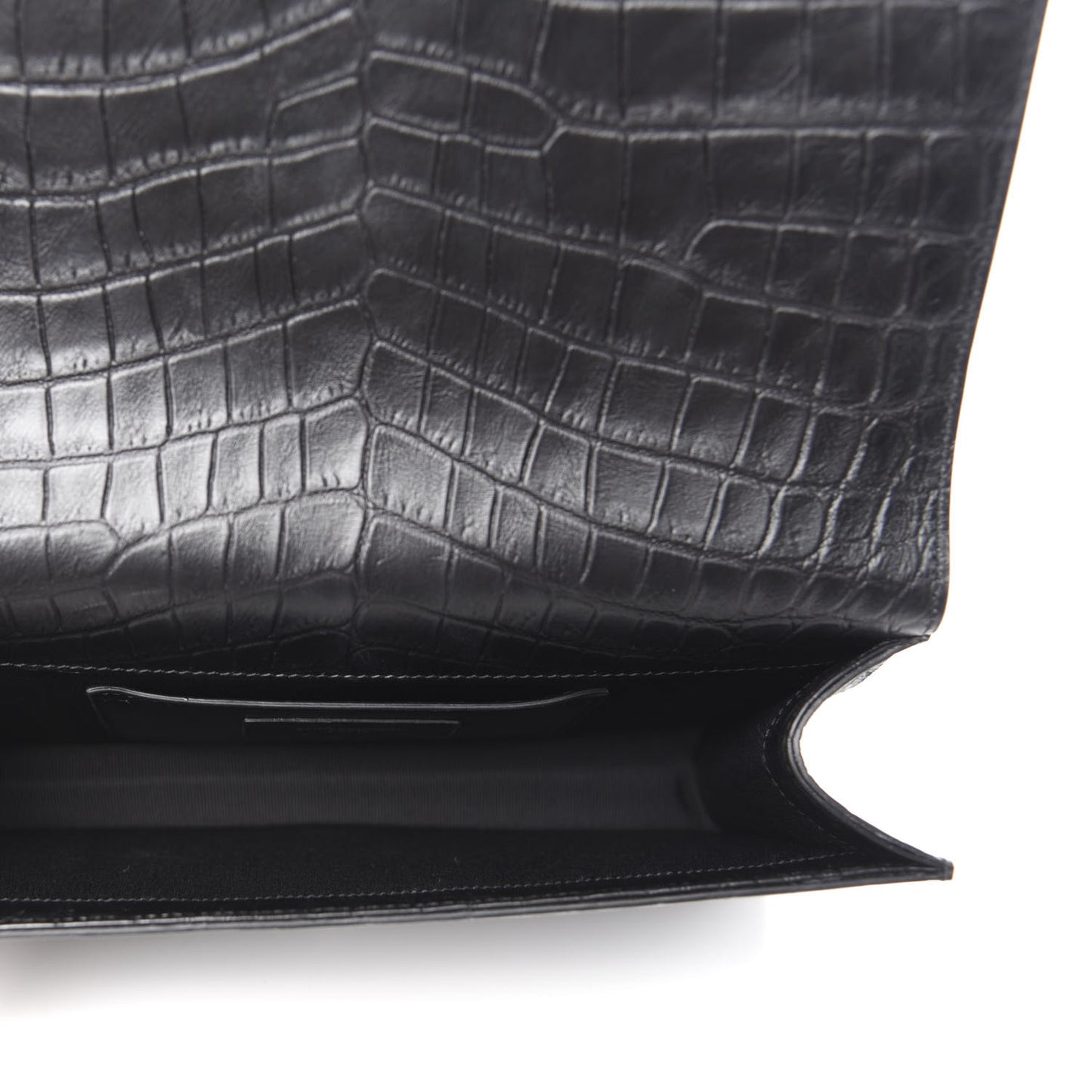 Calfskin Crocodile Embossed Classic Kate Monogram Clutch Black