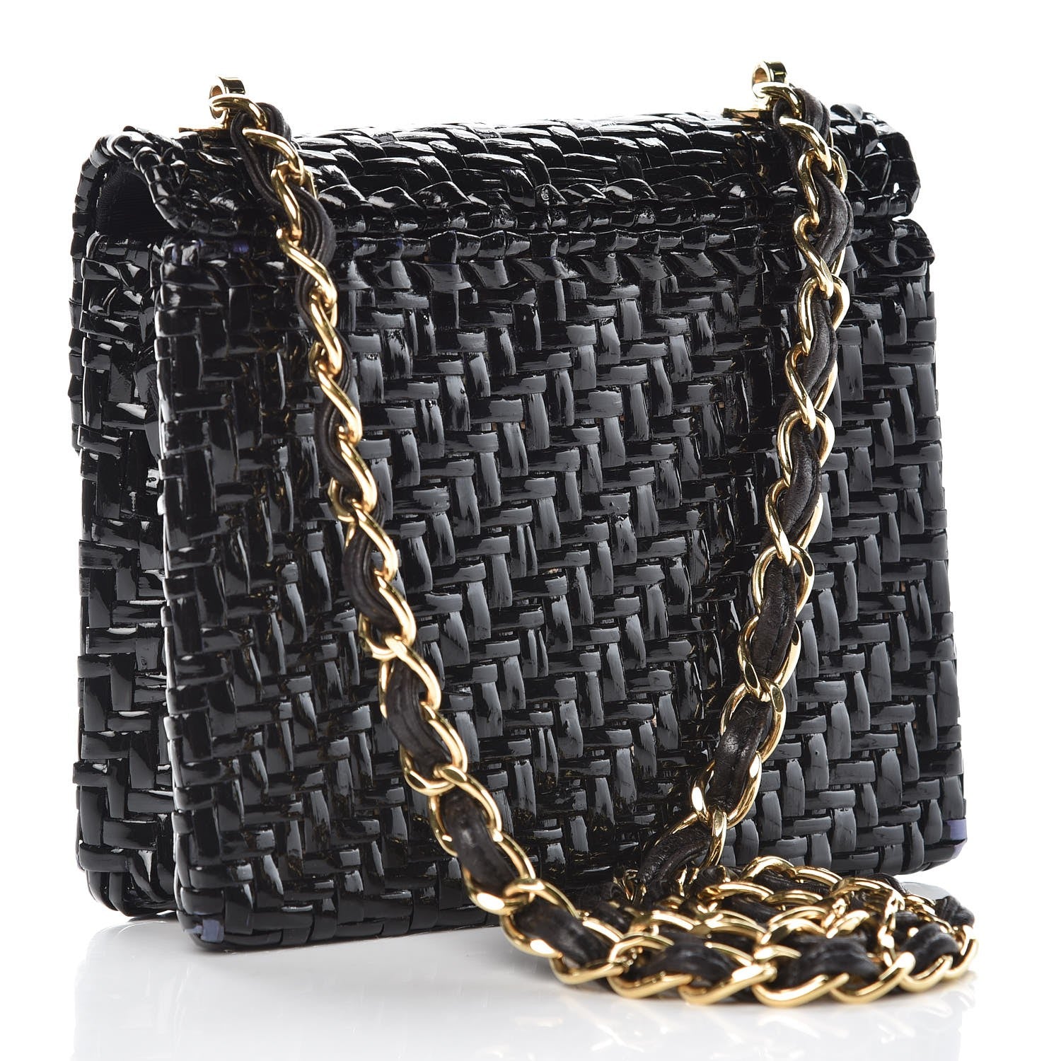 Chanel Patent Woven Mini Flap Black 3 of 11