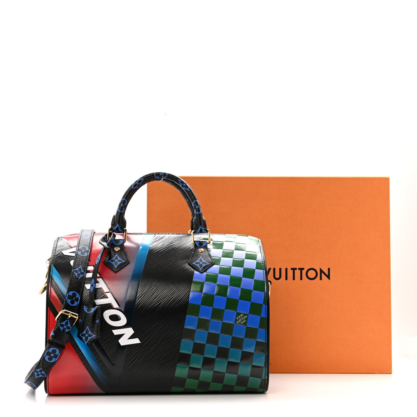 Epi Colored Monogram Damier Race Speedy Bandouliere 30 Black Rouge