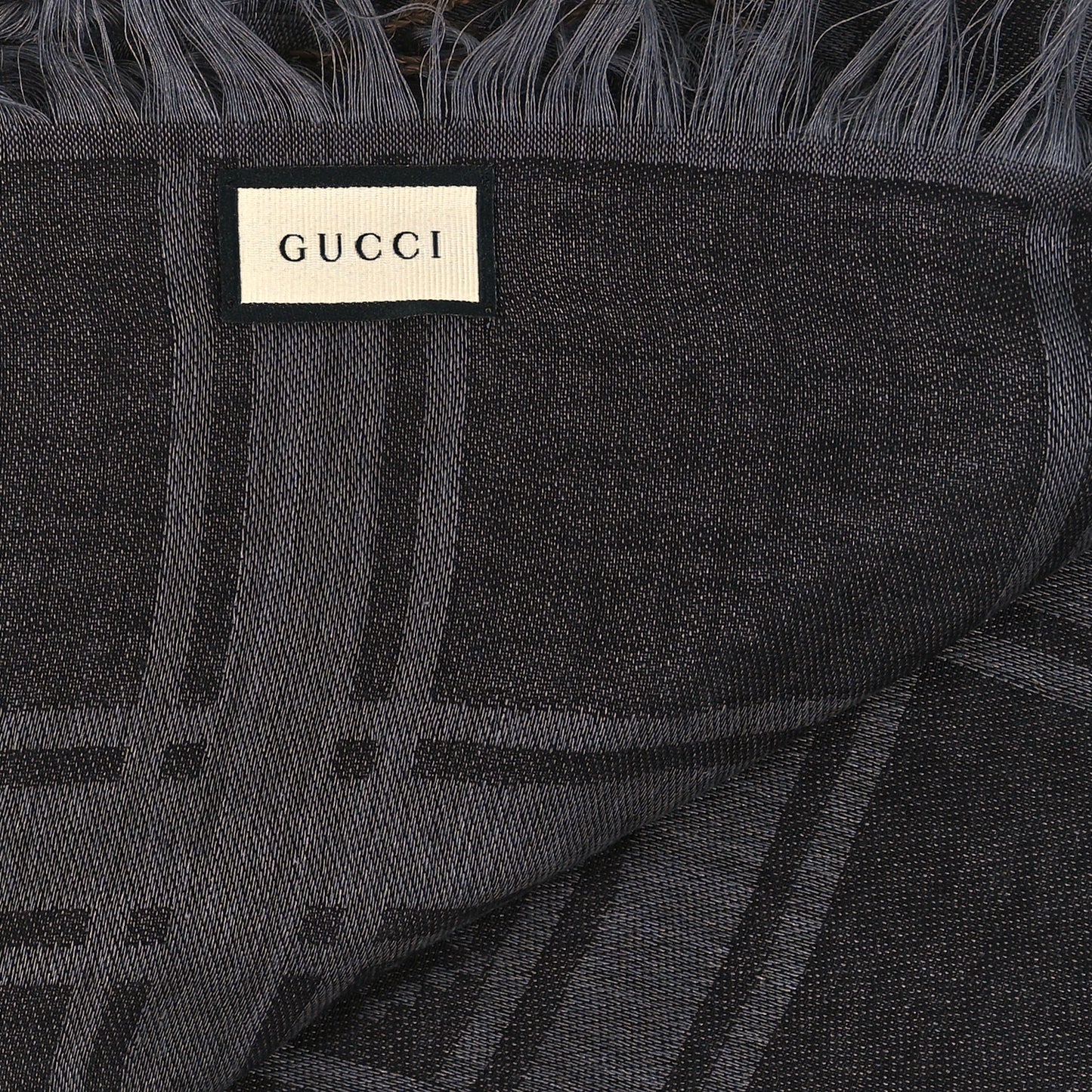 Wool Silk GG Monogram Diamante Plaid Surviee Shawl Graphite Black