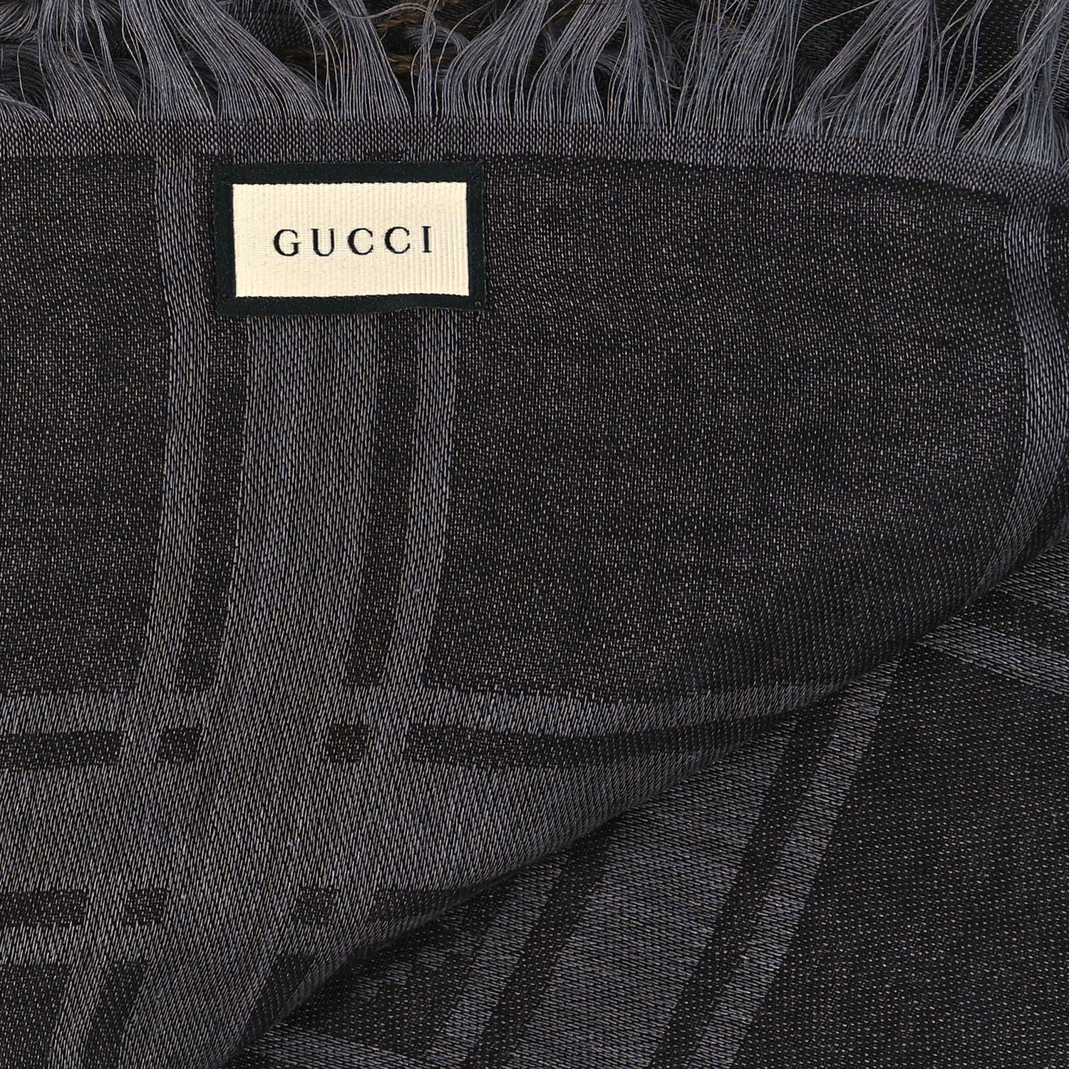 Gucci Wool Silk GG Monogram Diamante Plaid Surviee Shawl Graphite Black 2 of 3