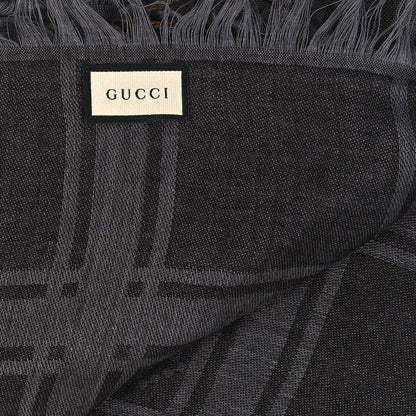 Gucci Wool Silk GG Monogram Diamante Plaid Surviee Shawl Graphite Black 2 of 3