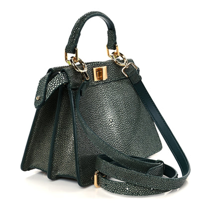 Fendi Stingray Shiny Nappa Petite Peekaboo I SEE U Satchel Verde Ingles 3 of 11