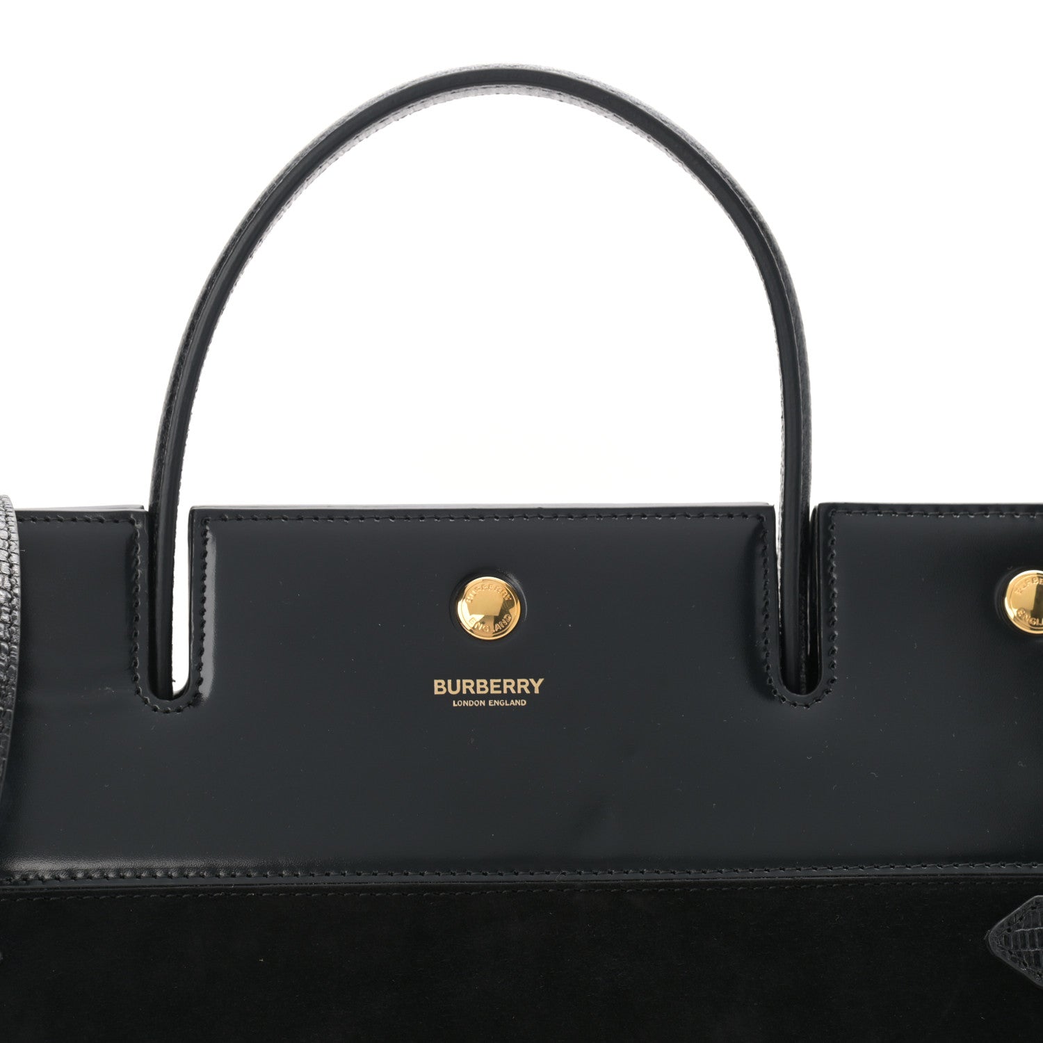 Burberry Deerskin Suede Lizard Embossed Calfskin Medium Title Bag Black 8 of 11