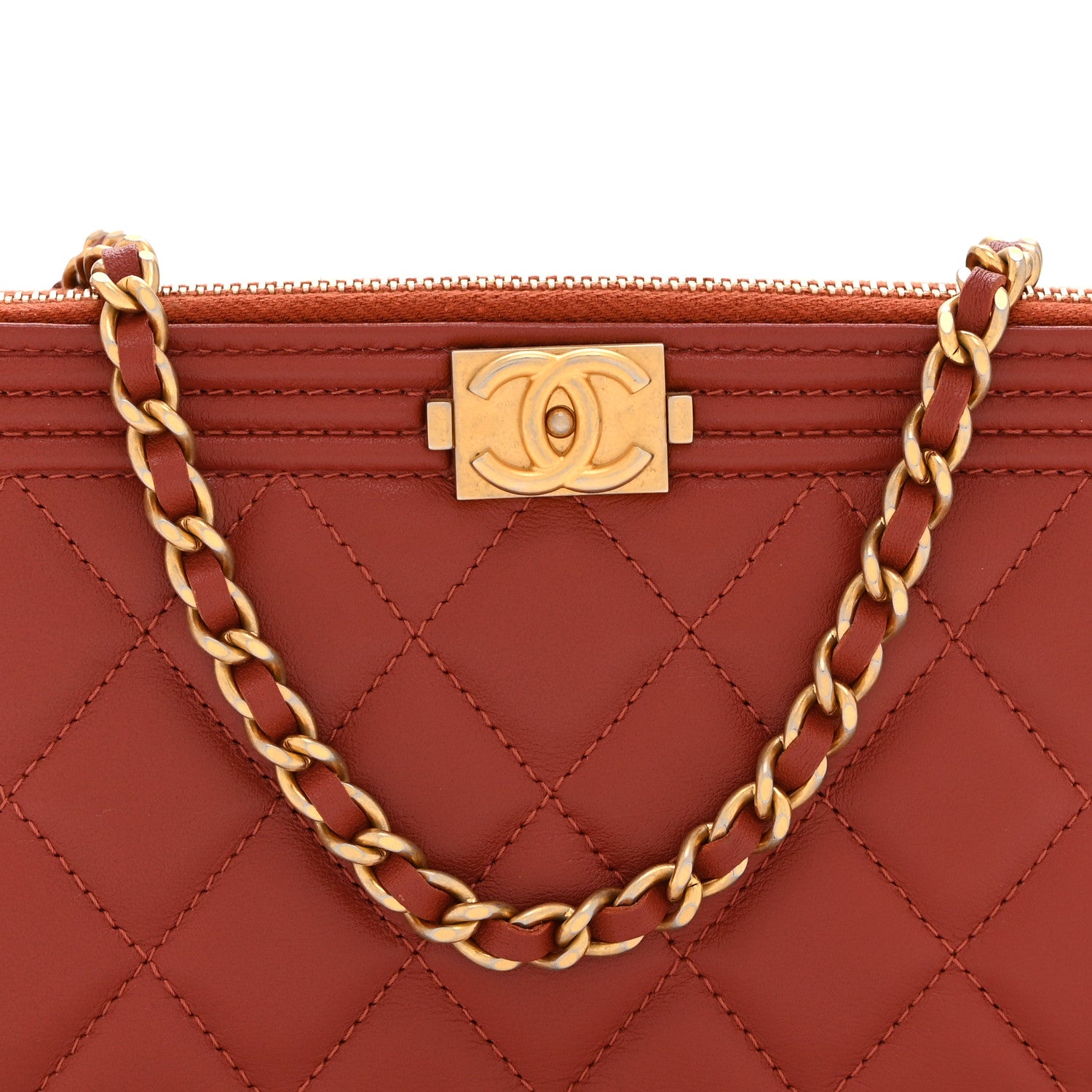 Chanel Lambskin Quilted Small Boy Clutch With Chain Orange 10 of 13