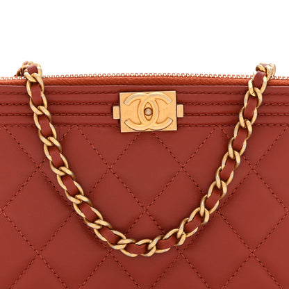 Chanel Lambskin Quilted Small Boy Clutch With Chain Orange 10 of 13