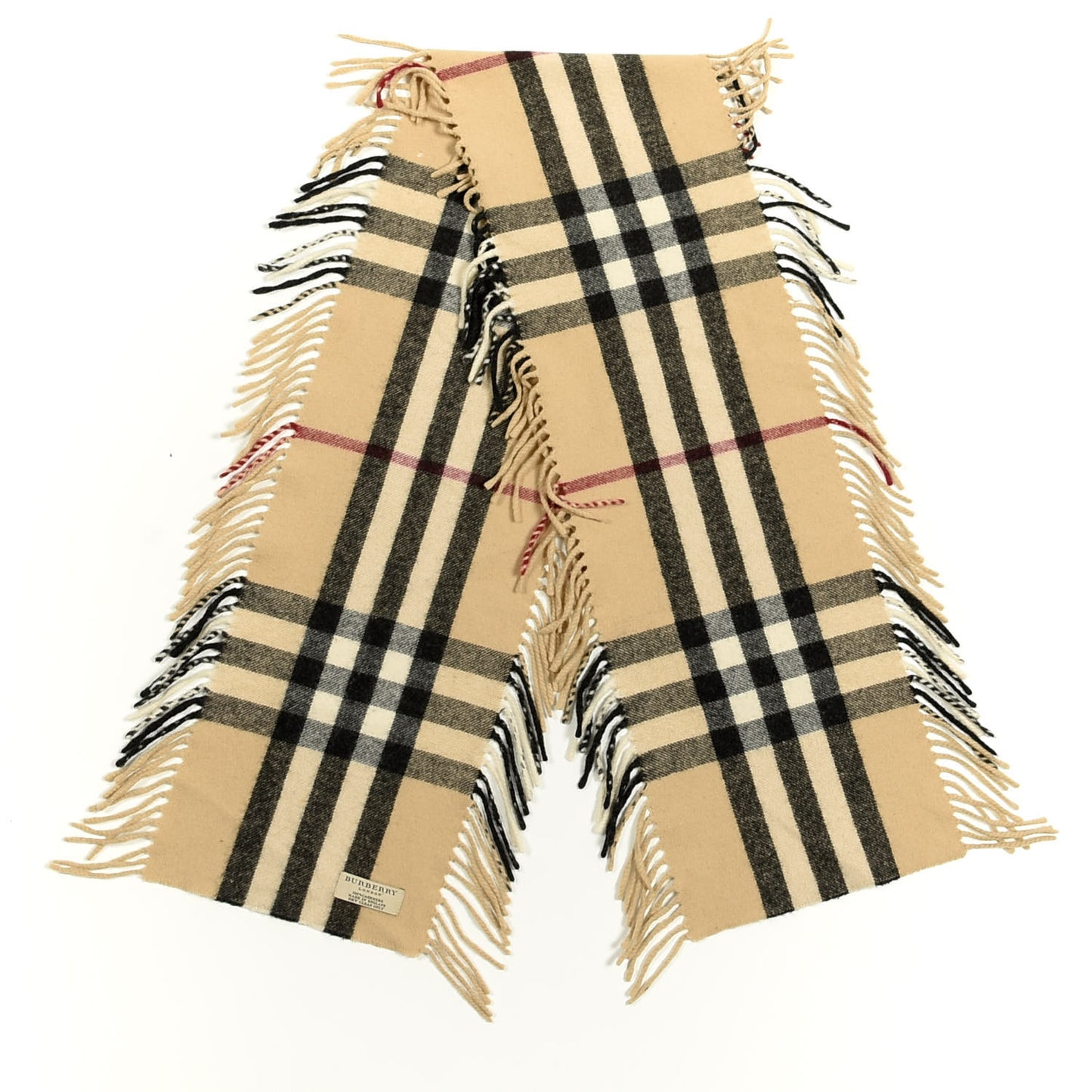 Wool Cashmere Half Mega Check Happy Fringe Scarf Camel