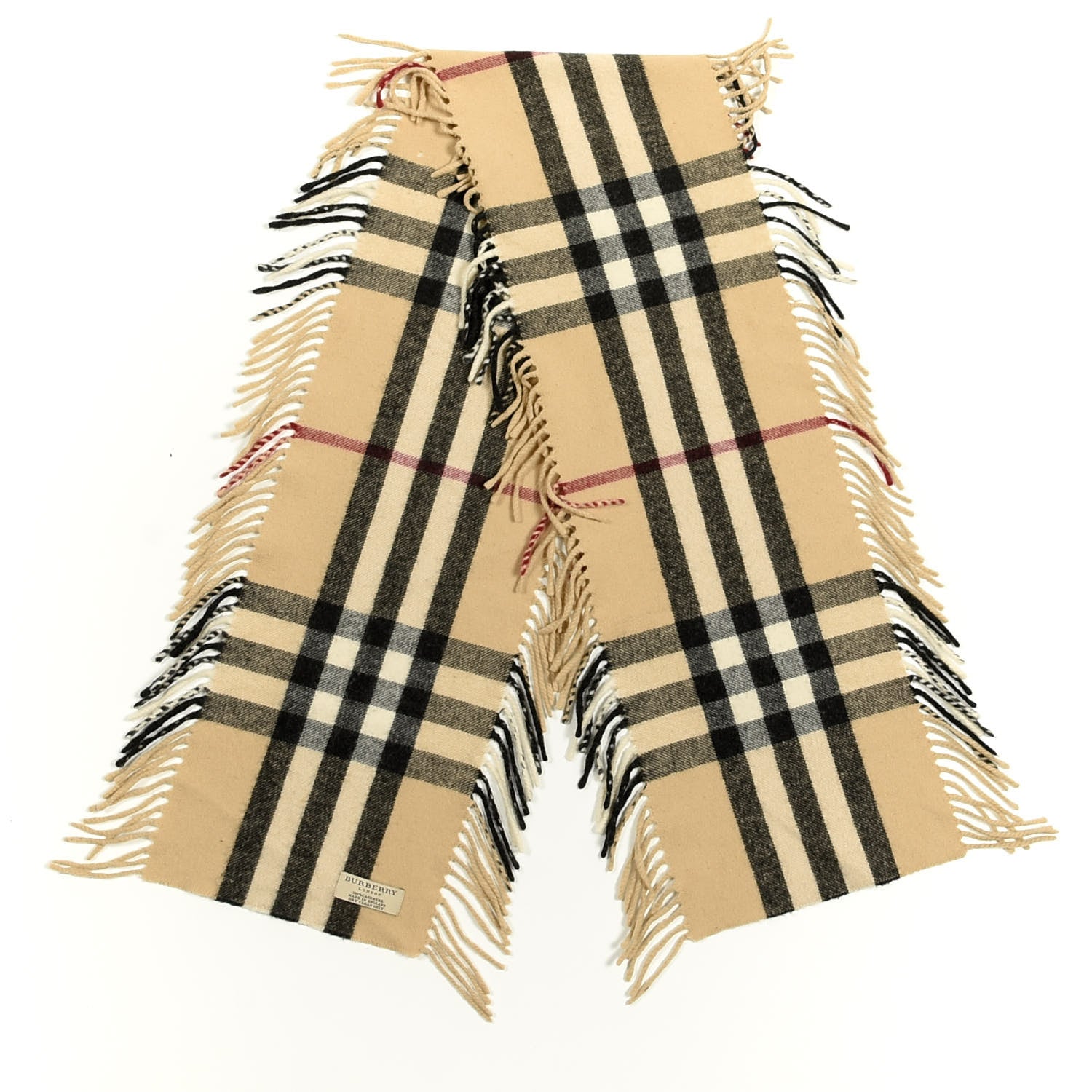 Burberry Wool Cashmere Half Mega Check Happy Fringe Scarf Camel 2 of 4
