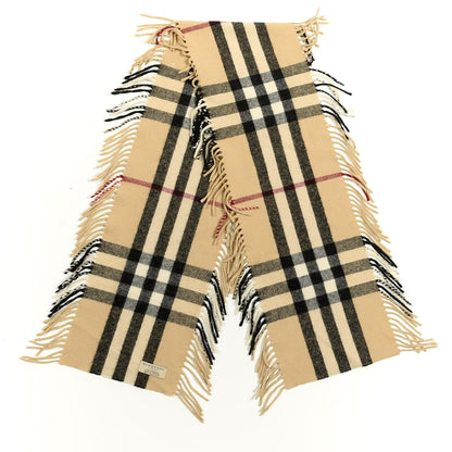 Burberry Wool Cashmere Half Mega Check Happy Fringe Scarf Camel 2 of 4