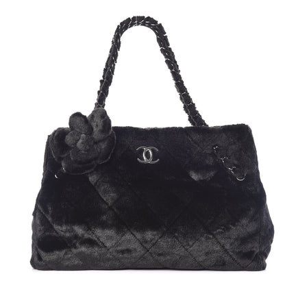 Chanel Fantasy Fur Quilted Camellia Tote Black 1 of 9