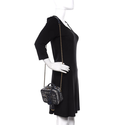 Chanel Tweed Snakeskin Quilted Small CC Filigree Vanity Case Black Ecru Silver 3 of 21