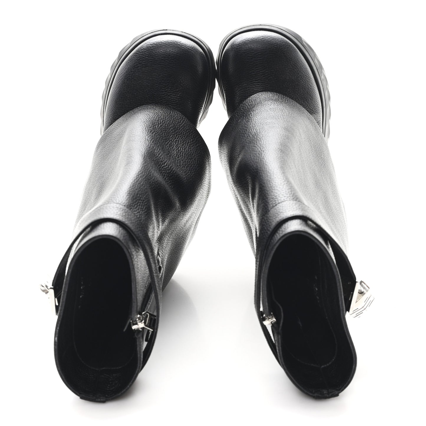 Grained Calfskin Shark Lock Biker Ankle Boots 38 Black