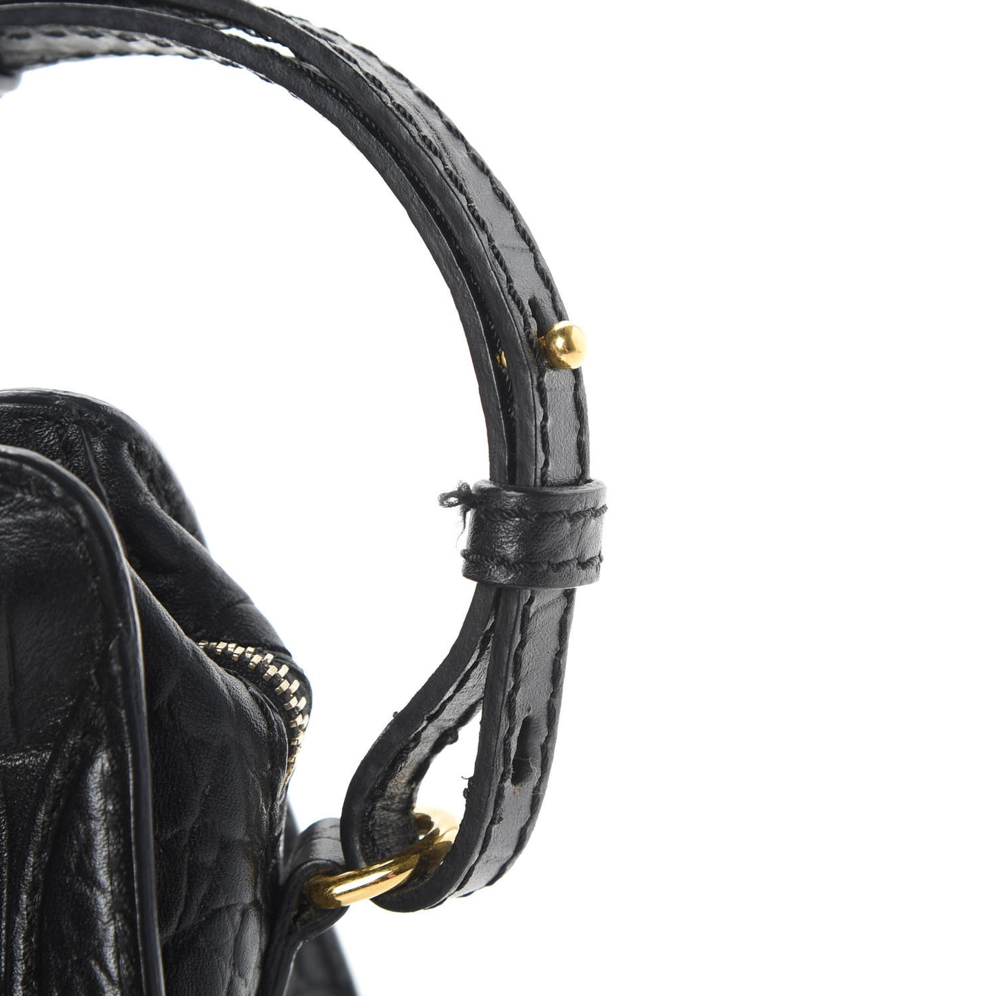 Calfskin Crocodile Embossed Mini Skull Padlock Zip Around Tote Black
