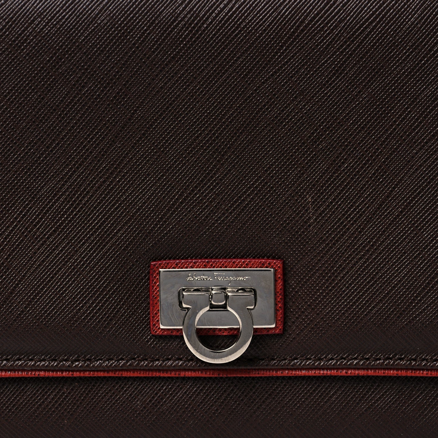 Salvatore Ferragamo Printed Calfskin Gancini Bow Chain Shoulder Bag Black Red 6 of 8