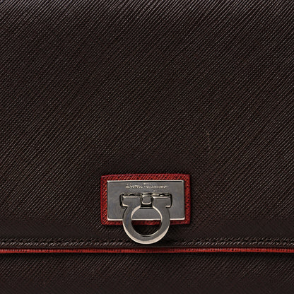 Salvatore Ferragamo Printed Calfskin Gancini Bow Chain Shoulder Bag Black Red 6 of 8