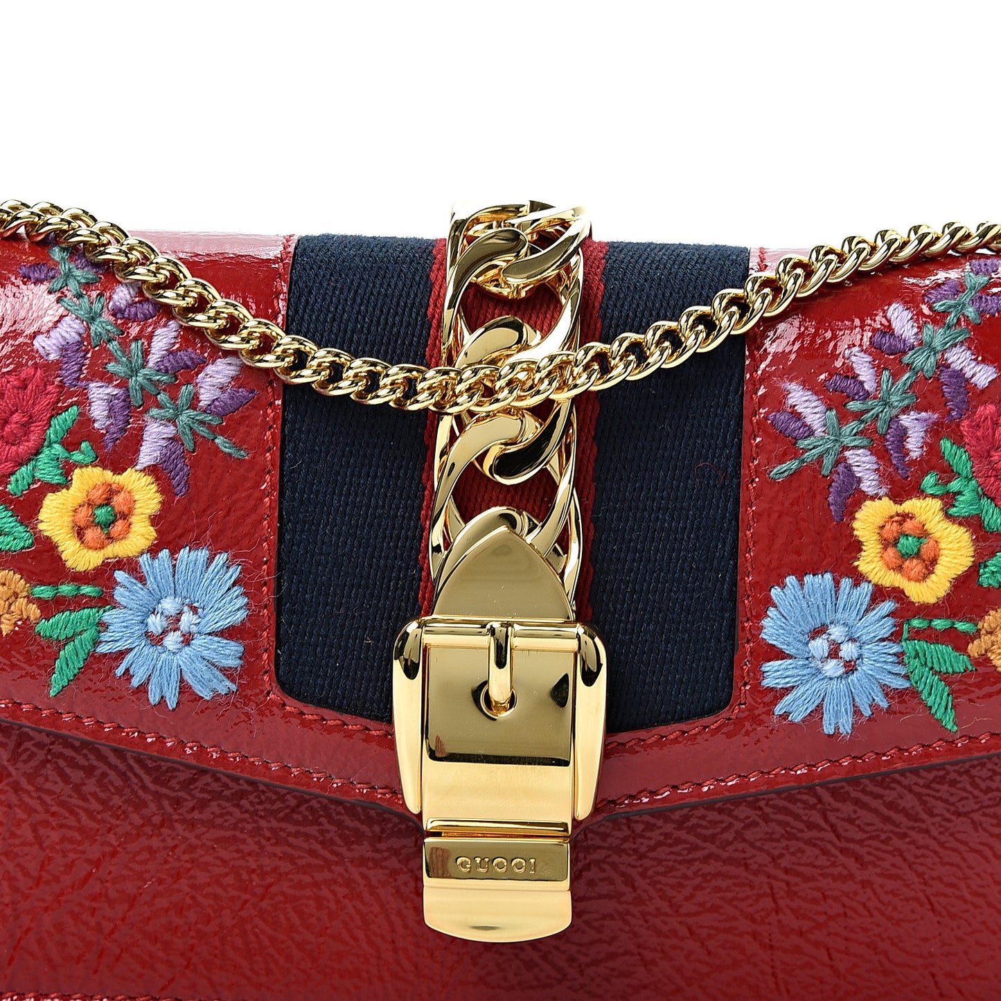 Patent Embroidered Super Mini Sylvie Chain Shoulder Bag Red