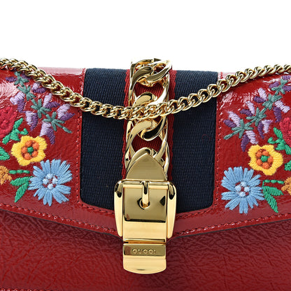 Gucci Patent Embroidered Super Mini Sylvie Chain Shoulder Bag Red 7 of 10