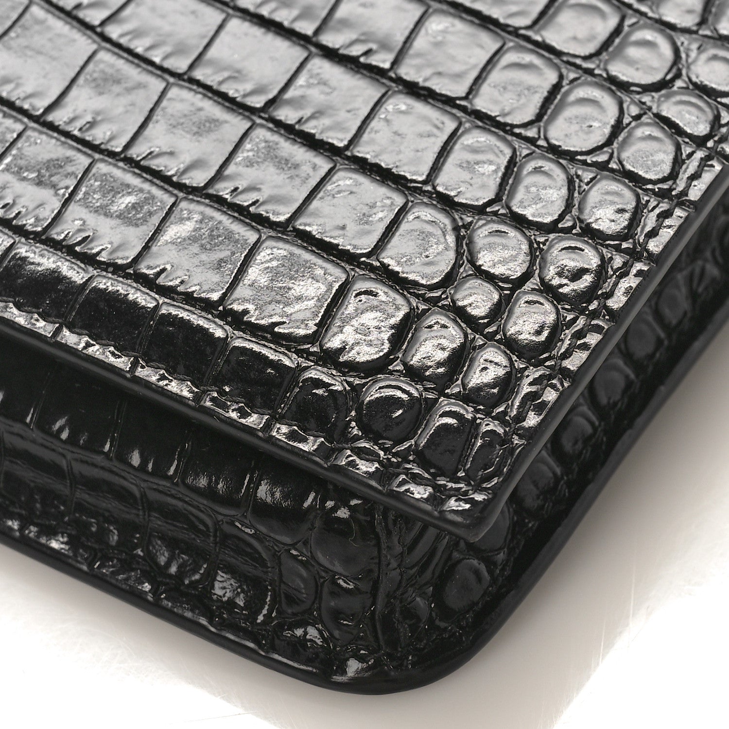 Saint Laurent Crocodile Embossed Monogram Phone Holder Crossbody Black 8 of 9