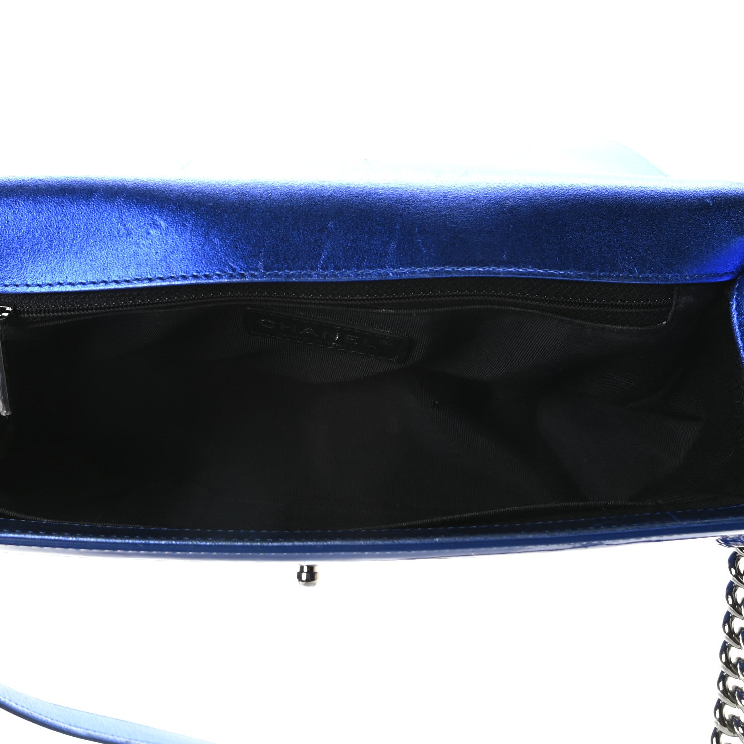 Chanel Metallic Patent Quilted New Medium Boy Flap Blue 9 of 10
