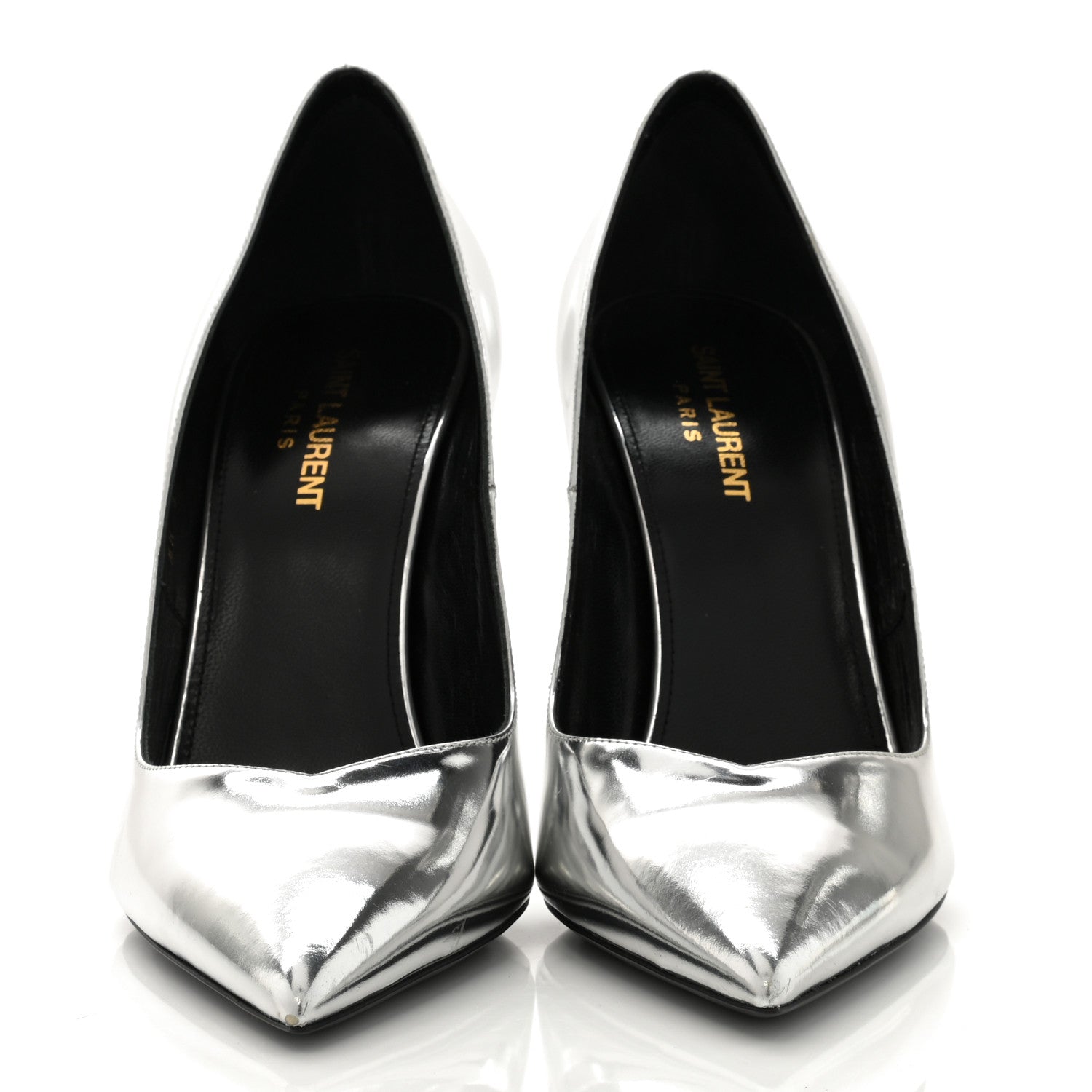 Saint Laurent Calfskin Kiki 100 Pumps 38.5 Silver 2 of 9