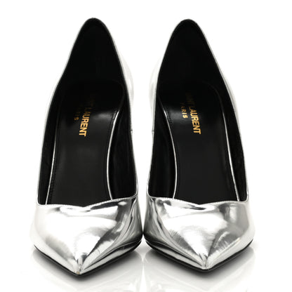 Saint Laurent Calfskin Kiki 100 Pumps 38.5 Silver 2 of 9