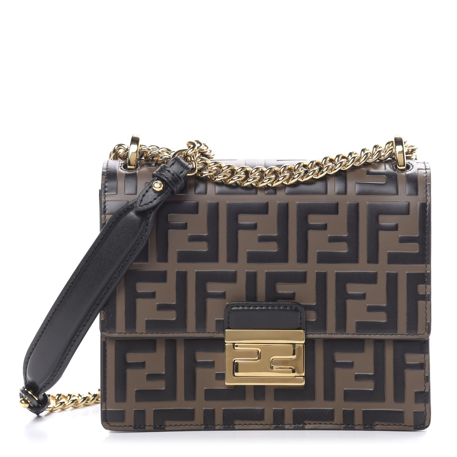Fendi Vitello Liberty Bi-Color FF 1974 Embossed Small Kan U Shoulder Bag Maya Black 1 of 11