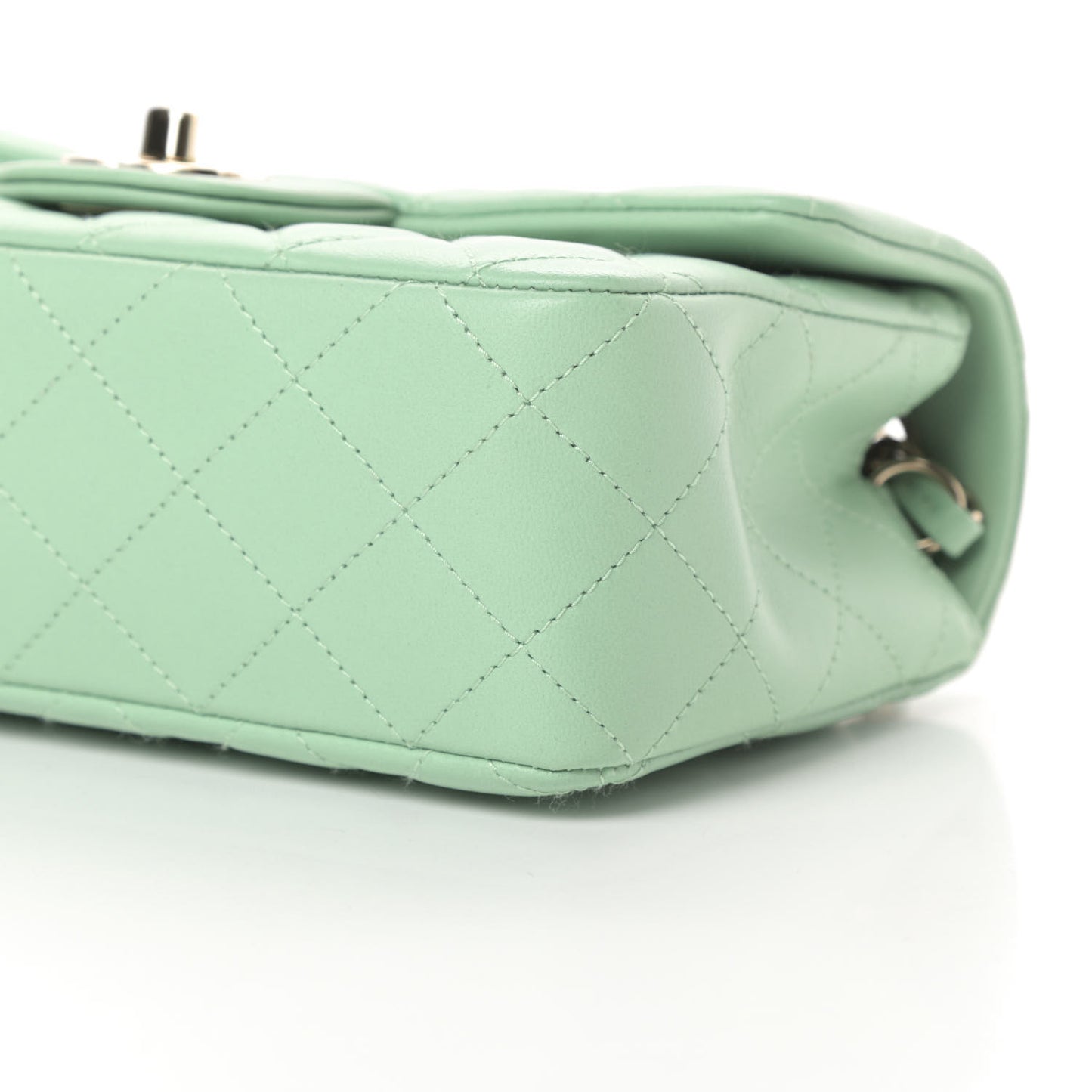 Lambskin Quilted Mini Rectangular Flap Light Green