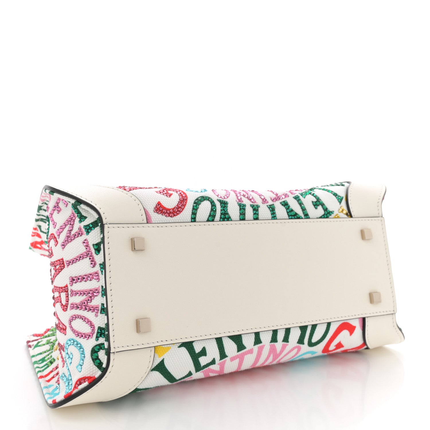 Valentino Garavani Canvas Calfskin Crystal Small Escape Loop Vlogo Signature Tote White Multicolor 4 of 10