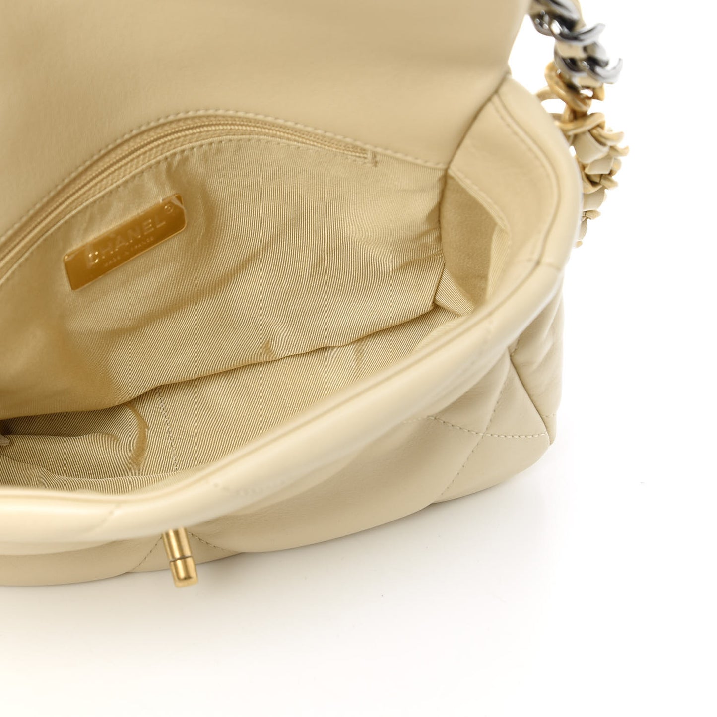 Lambskin Quilted Medium Chanel 19 Flap Light Beige