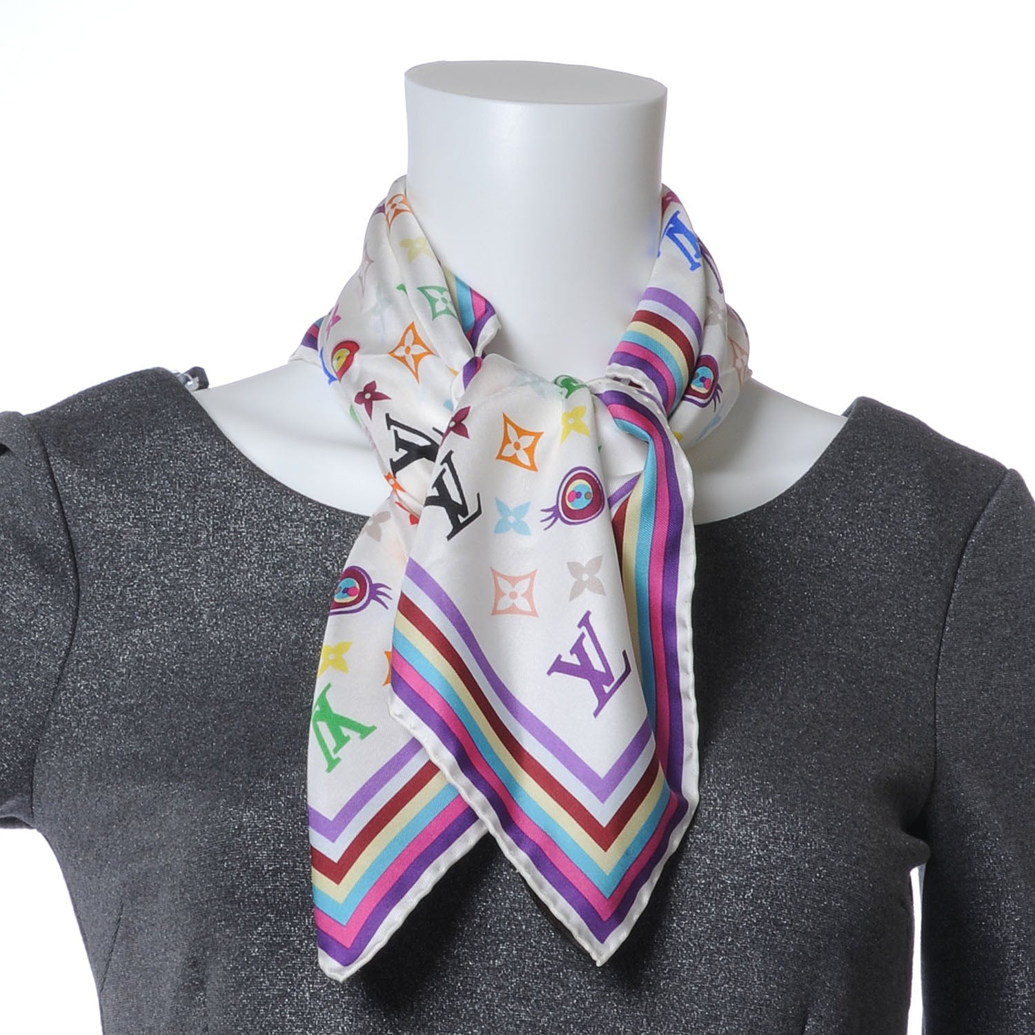 Louis Vuitton Silk Multicolor Eye Love Scarf White 4 of 7