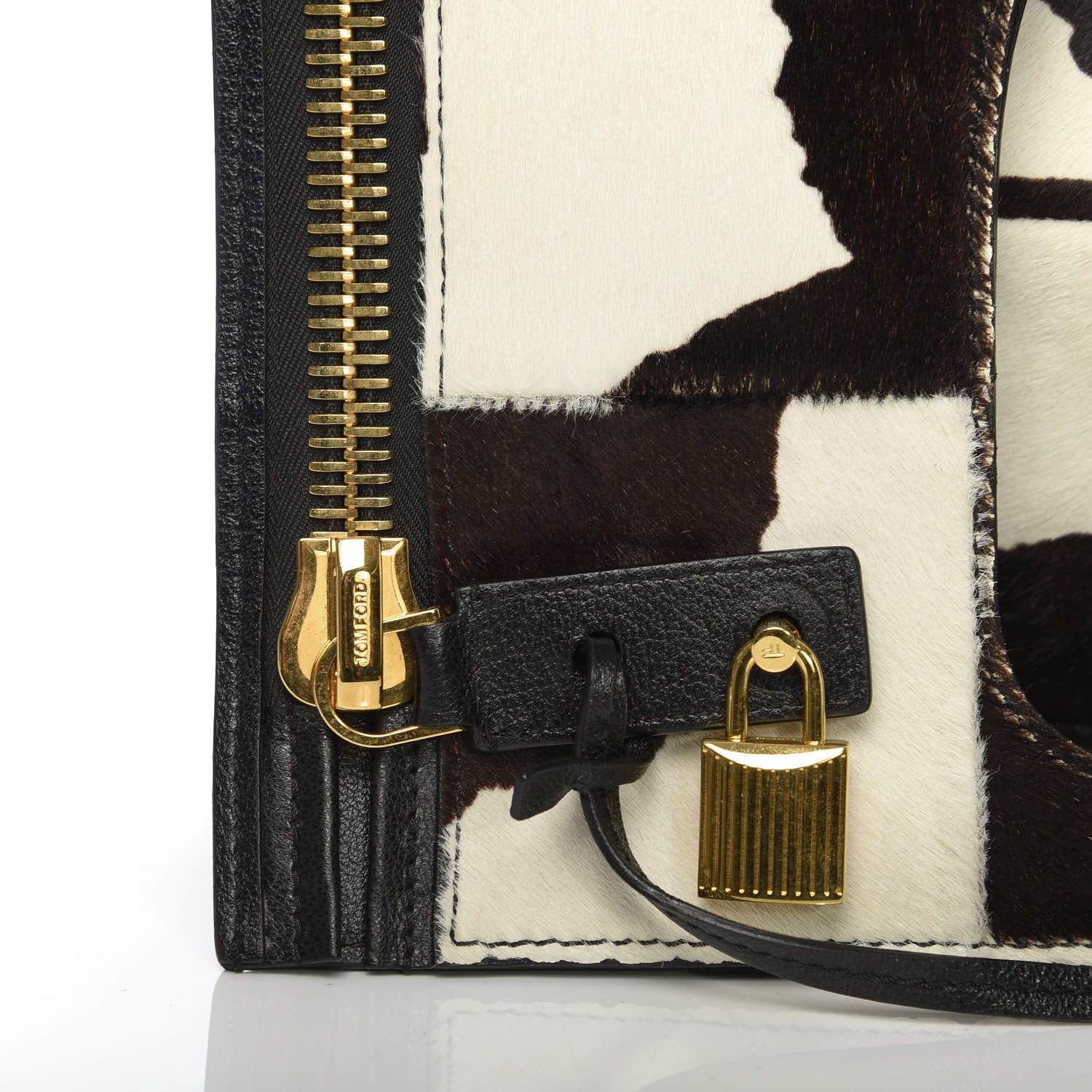 Tom Ford Calf Hair Large Alix Padlock Zip Shoulder Bag Black White 10 of 10