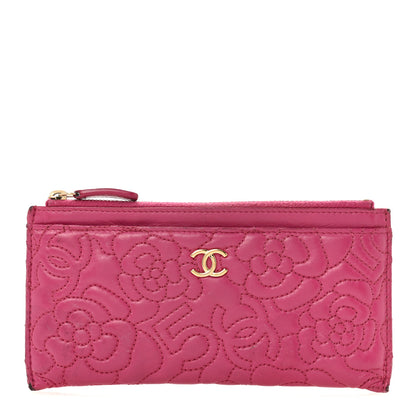 Chanel Lambskin Camellia Embossed Classic Zip Pouch Pink 1 of 12
