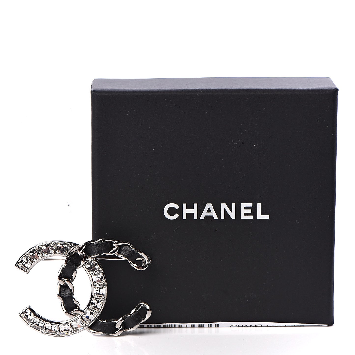 Lambskin Baguette Crystal CC Chain Brooch Black Silver