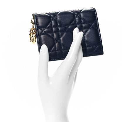 Christian Dior Lambskin Cannage Mini Lady Dior Wallet Navy 2 of 8