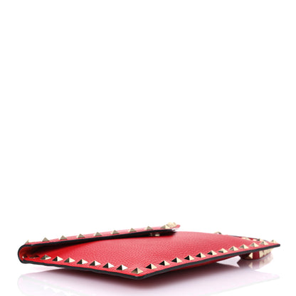 Valentino Garavani Pebbled Calfskin Medium Rockstud Envelope Flat Wristlet Pouch Rouge Pur 4 of 7