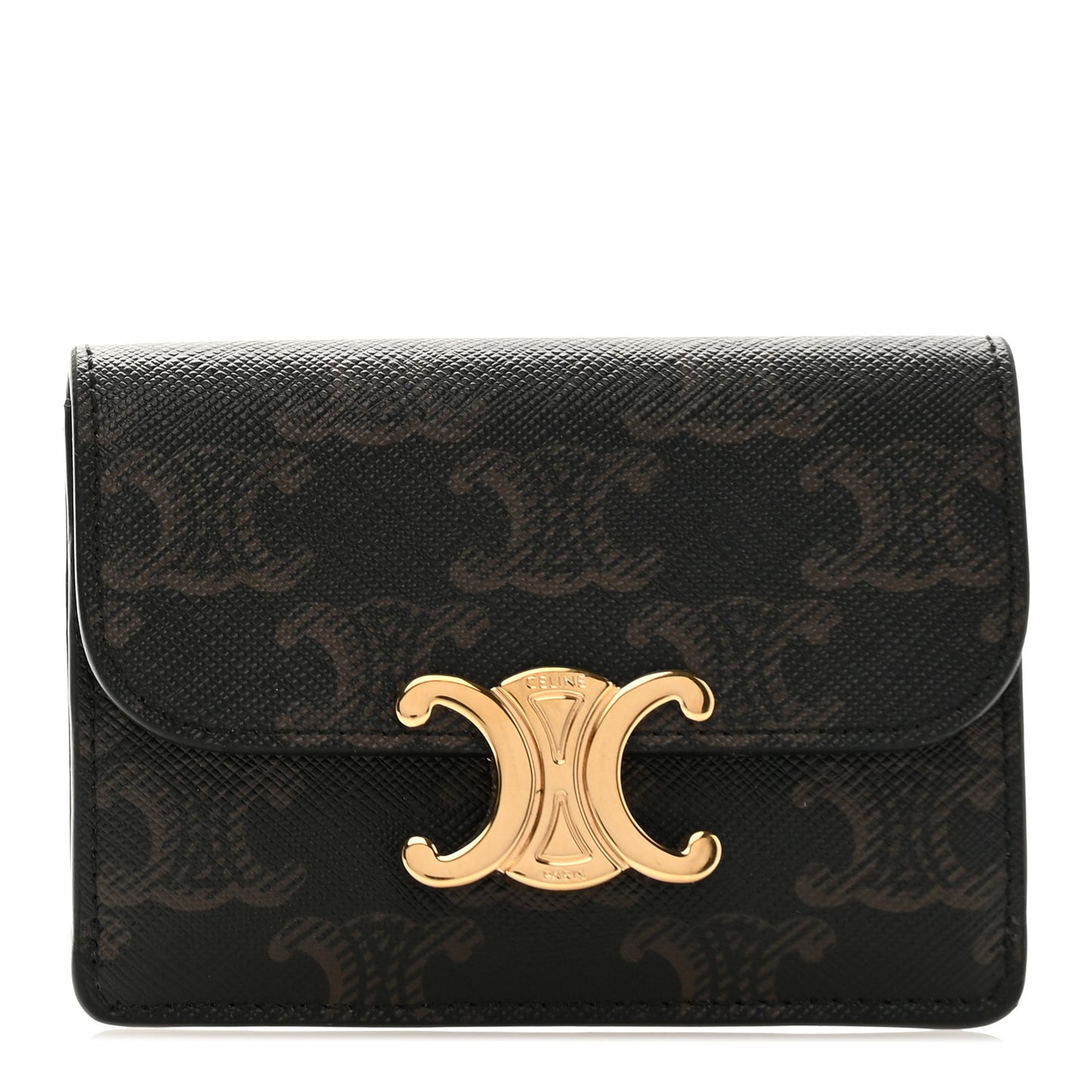 Triomphe Canvas Calfskin Flap Card Holder Tan