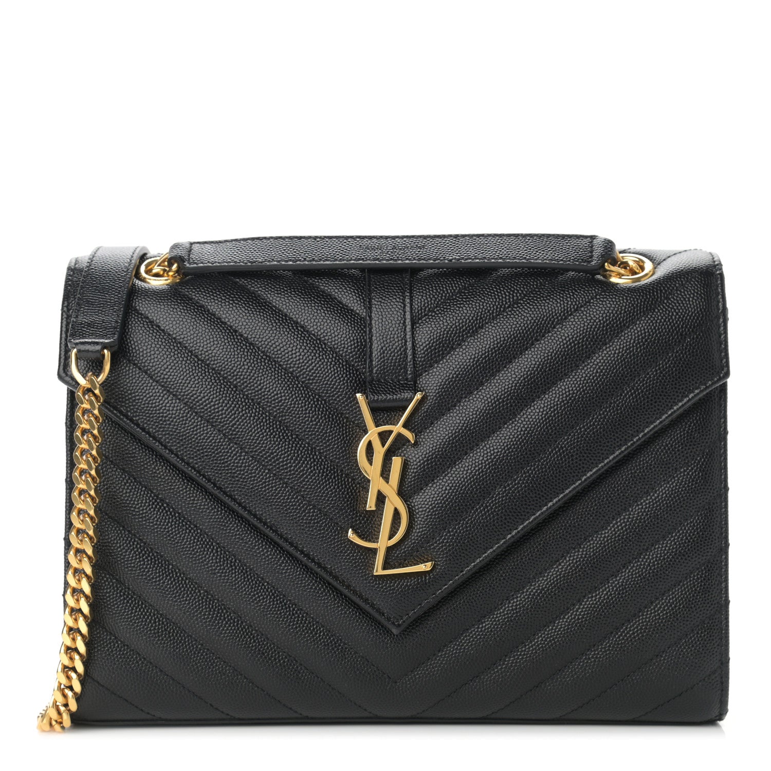 Saint Laurent Grain De Poudre Matelasse Chevron Medium Monogram Satchel Black 1 of 9