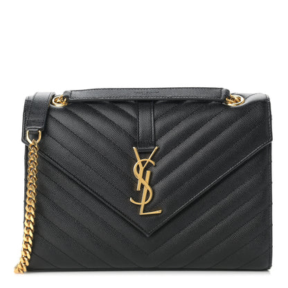 Saint Laurent Grain De Poudre Matelasse Chevron Medium Monogram Satchel Black 1 of 9