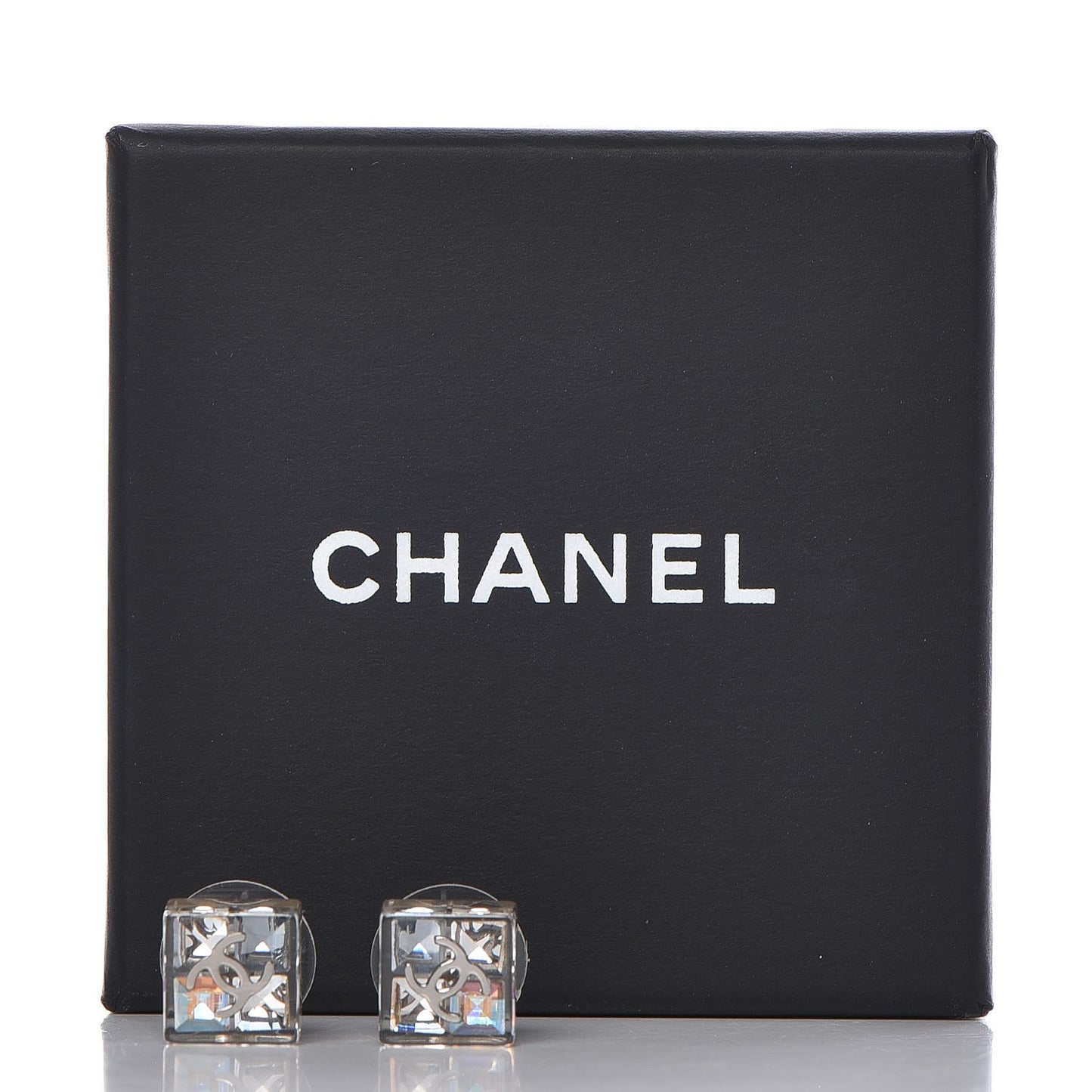 Transparent Resin Iridescent Crystal CC Cube Earrings Silver
