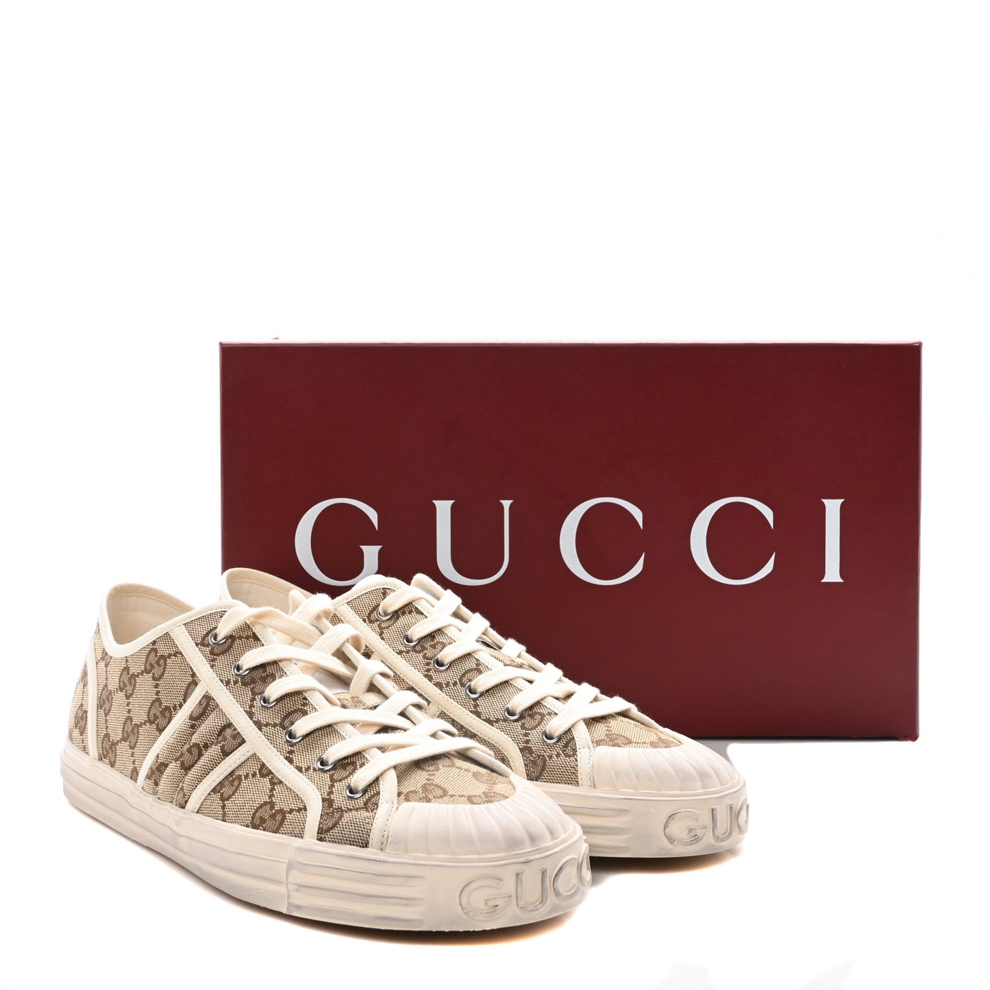GG Monogram Mens Julio Low Top Sneakers 10.5 Beige Ebony Mystic White