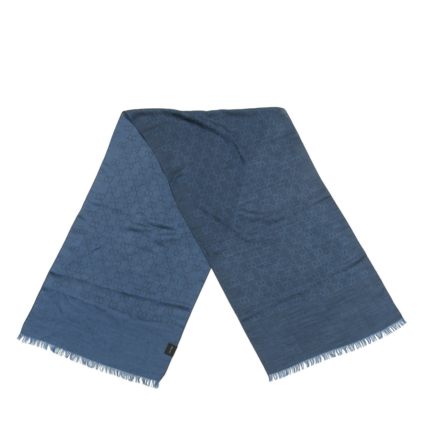 Wool Silk Jacquard Monogram Scarf Blue