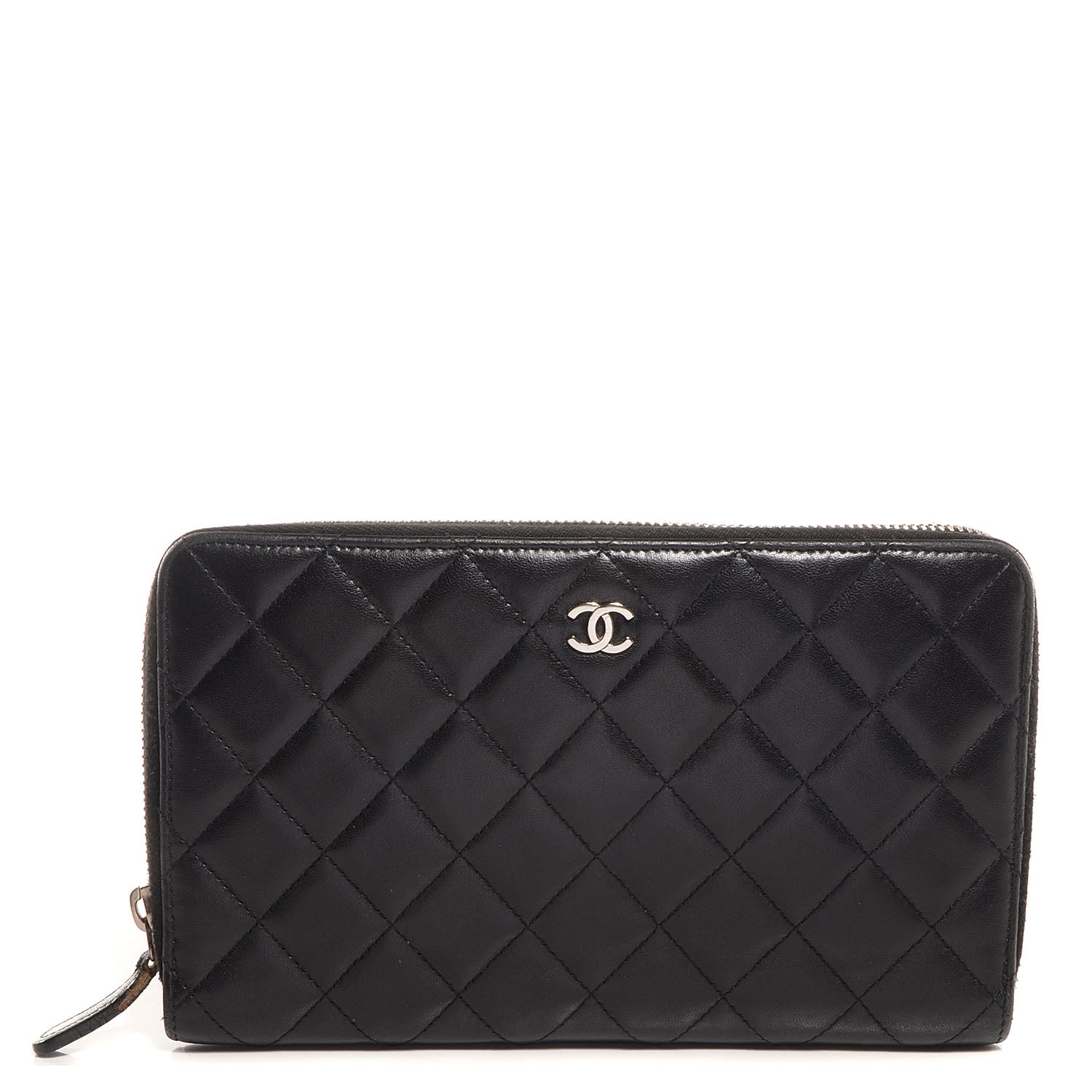 Chanel Lambskin Quilted Large Zip Around Wallet Black 1 of 9