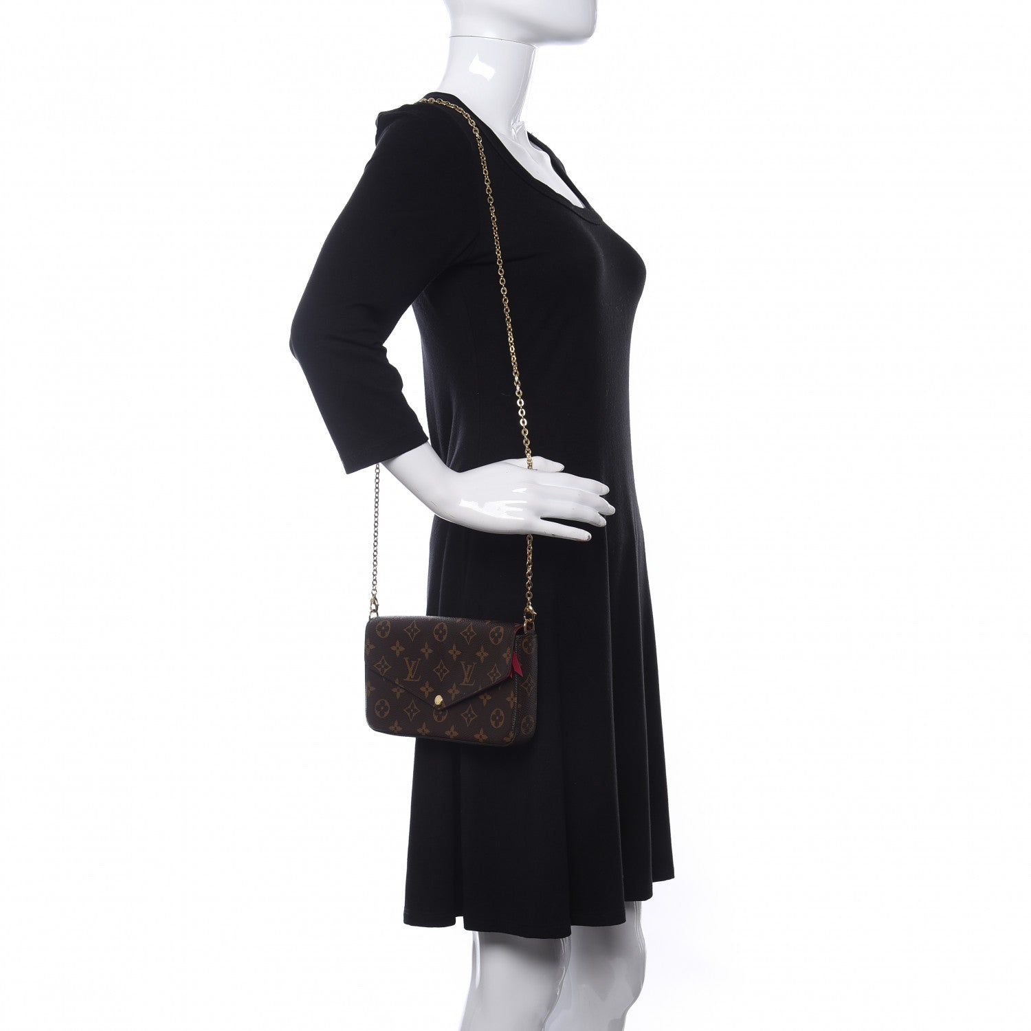 Louis Vuitton Monogram Pochette Felicie Chain Wallet Fuchsia 2 of 12